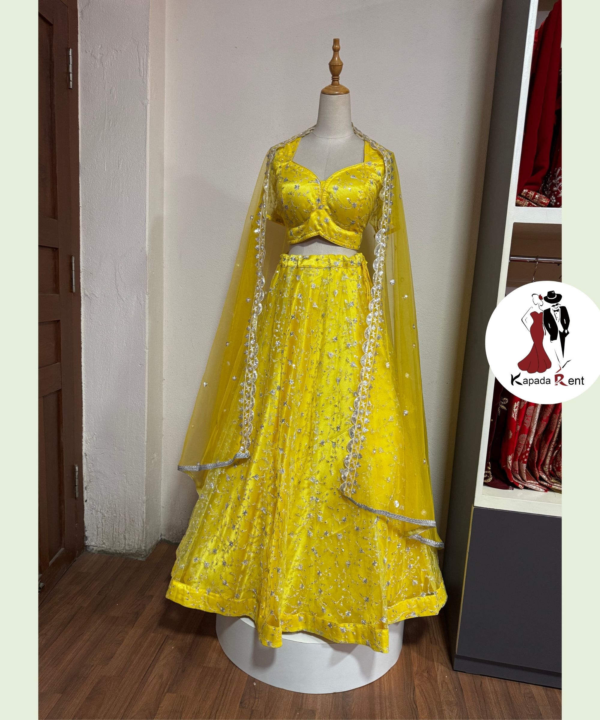 Sunshine Yellow V Belt Blouse Lehenga