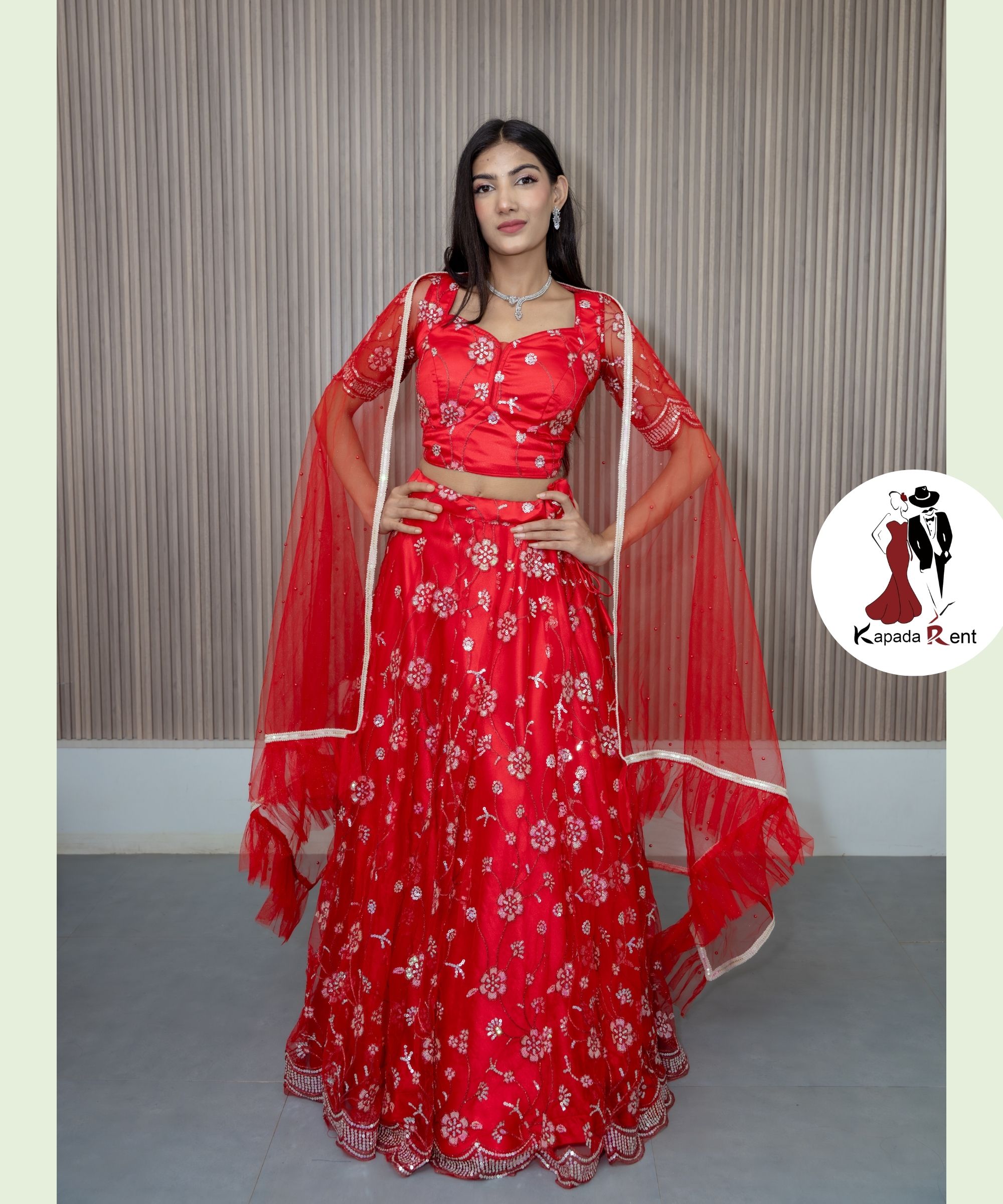 Red Flower embellished Party lehenga
