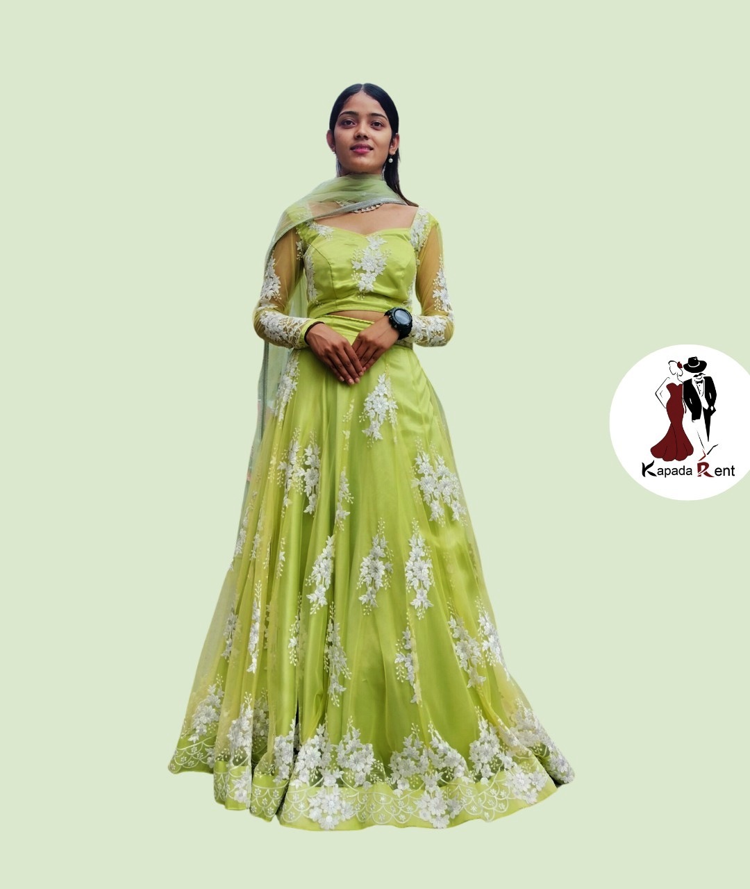 Parrot Colour Thread work Lehenga Set