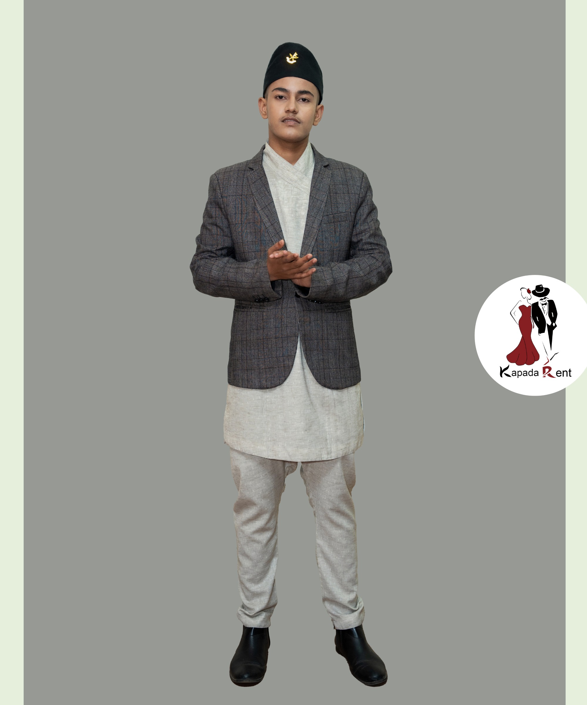 White Check Daura with Wooden Grey Coat