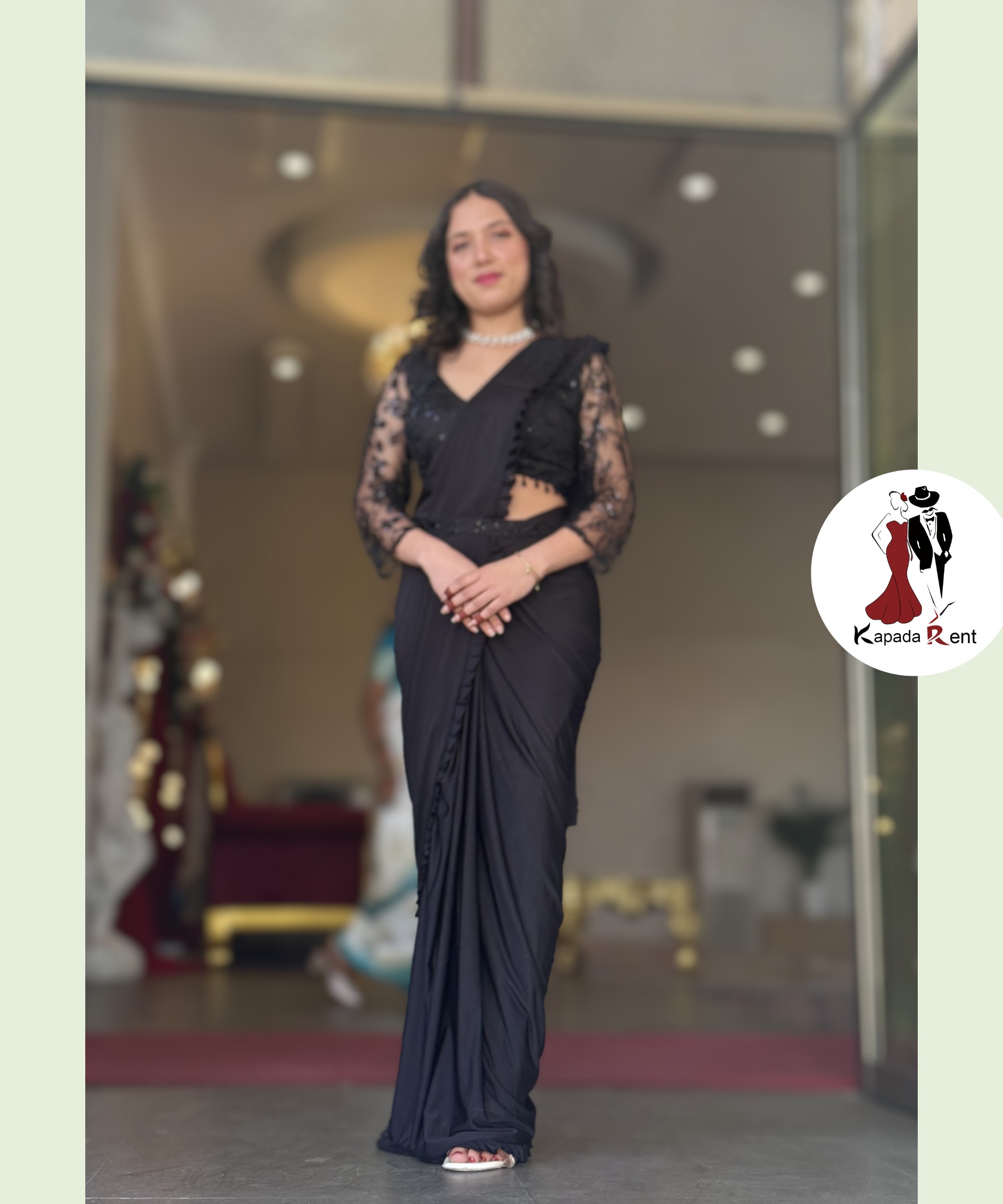 Black Indo western Machine work Saree