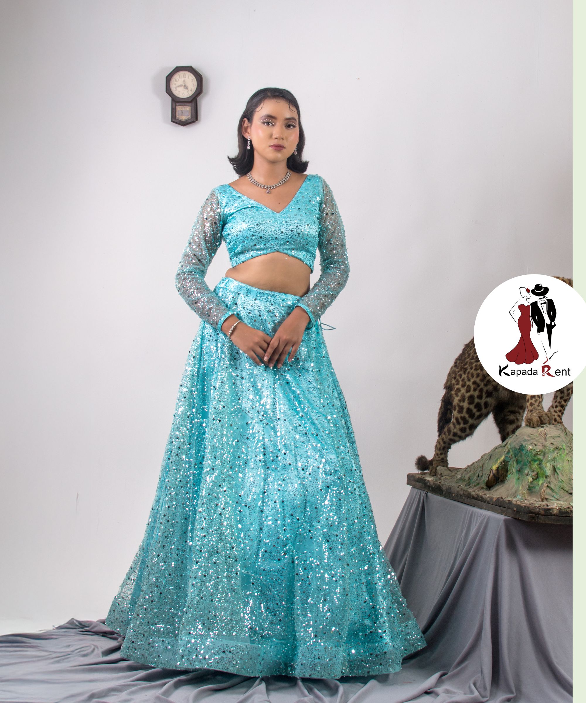 Cyan Blue all over work lehenga