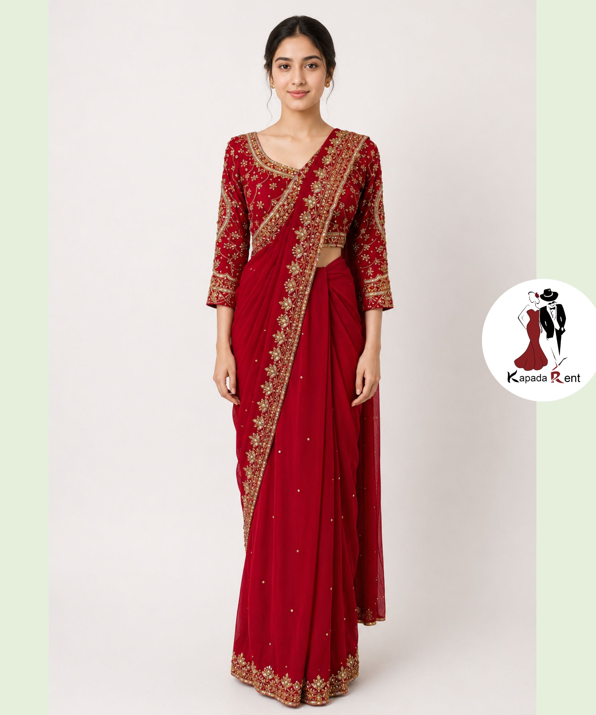 Double Border Hand Embroidary Bridal Saree