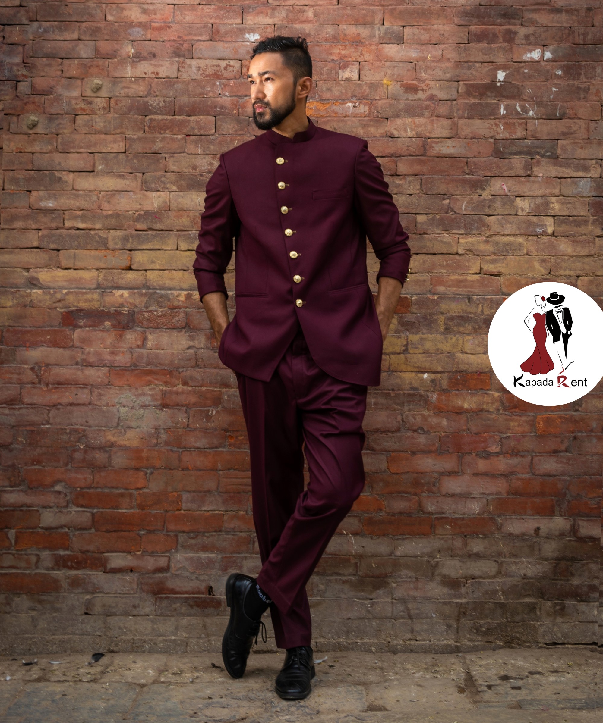 Burgundy  Prince Coat with Golden Buttons