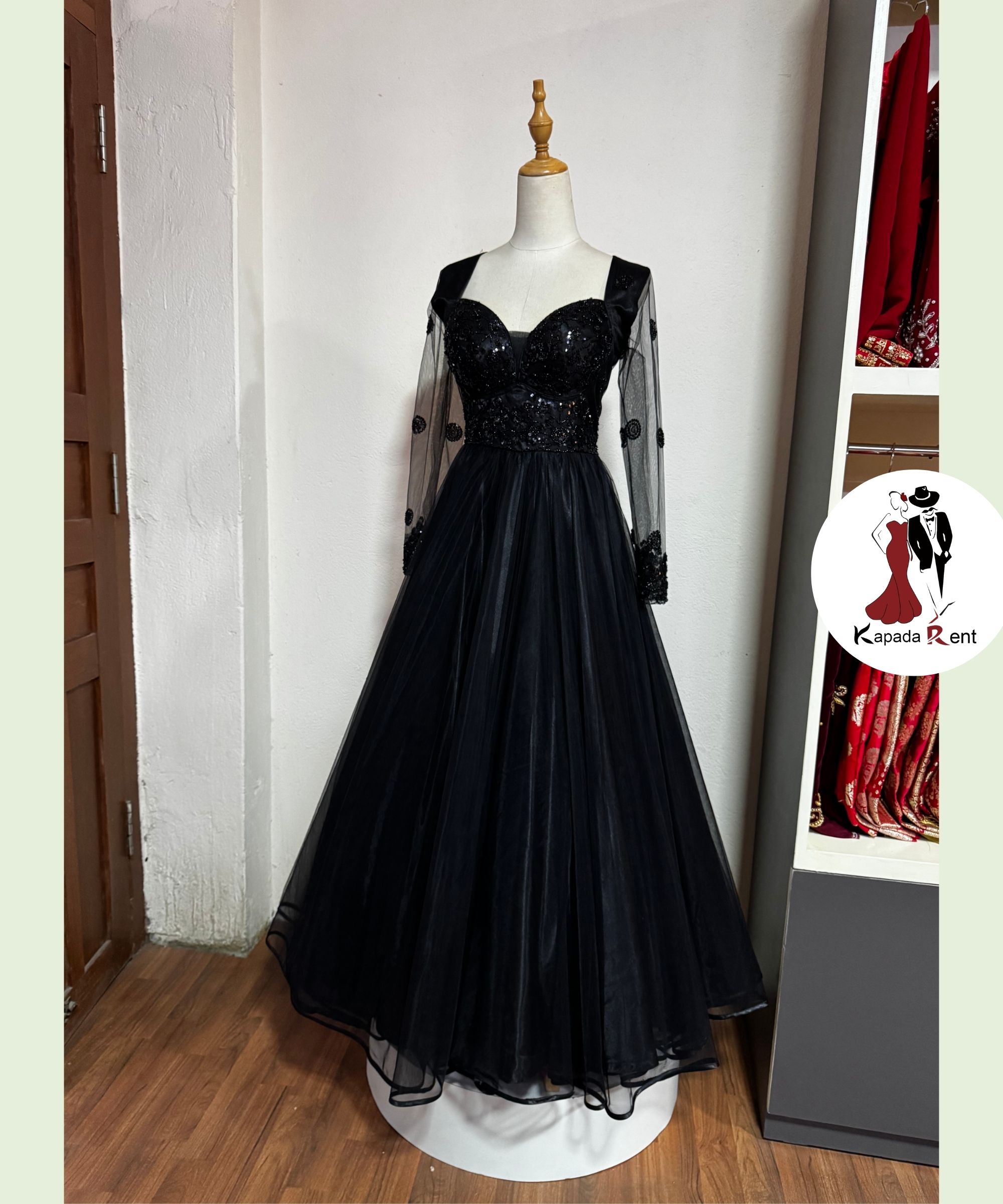 Black Princess Full Gown with Embroidery
