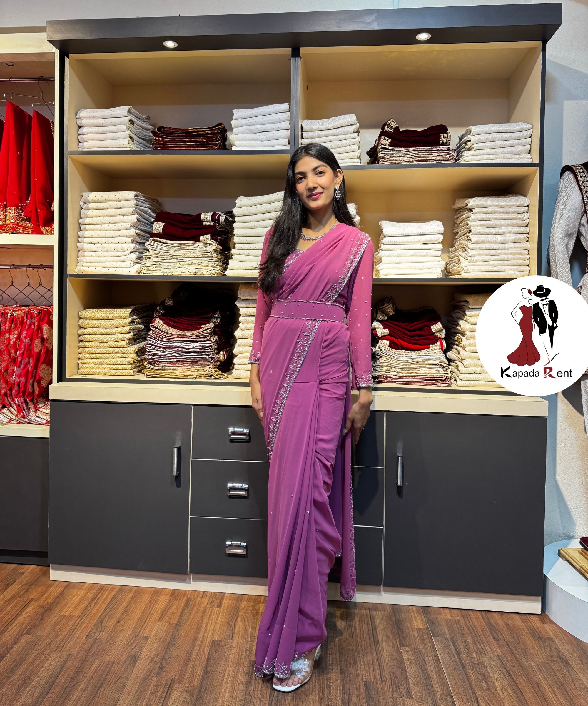 Lavender hand work border Saree