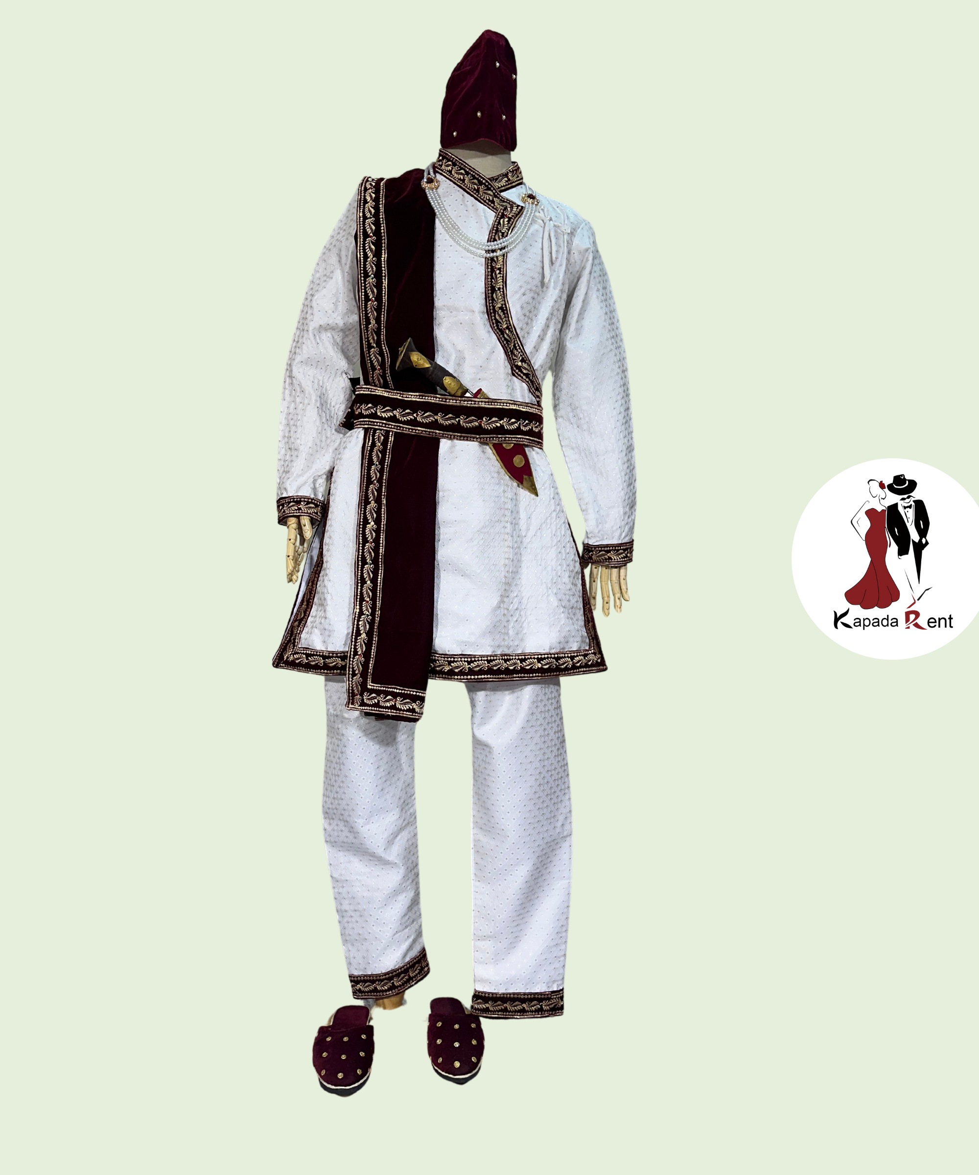 White Spotted Thread work Behula set