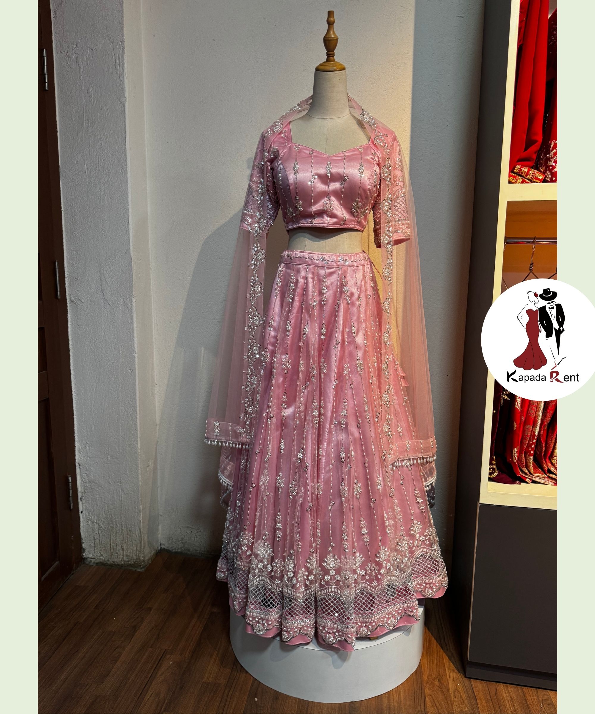 Rice Bead Pastel Pink Bridal Lehenga