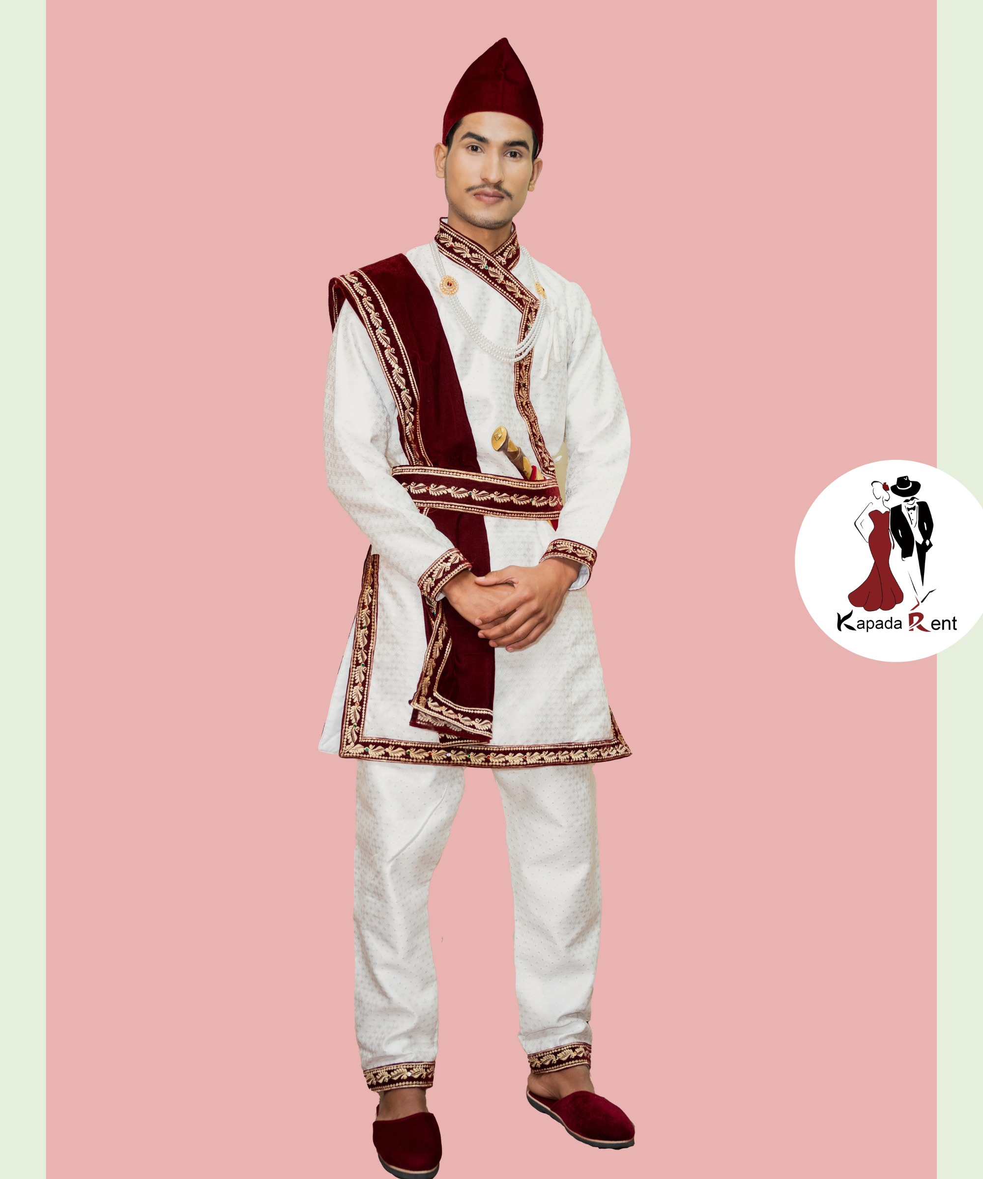White Spotted Thread work Behula set