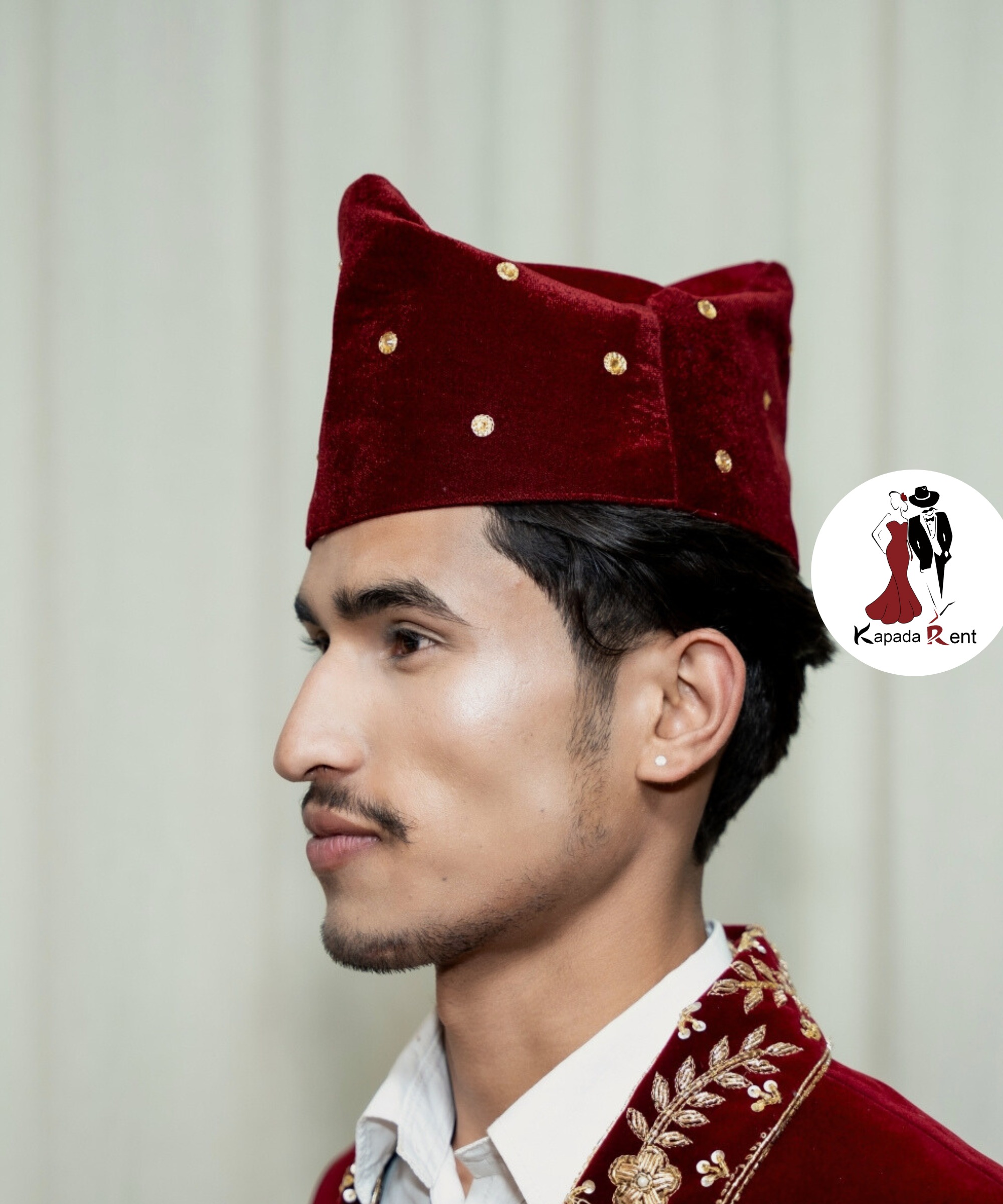 Velvet Topi on Thread work Maroon