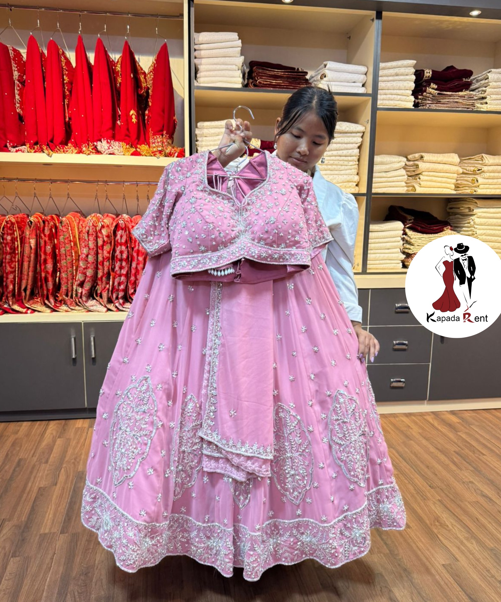 Dusty Rose Net Hand Work Lehenga