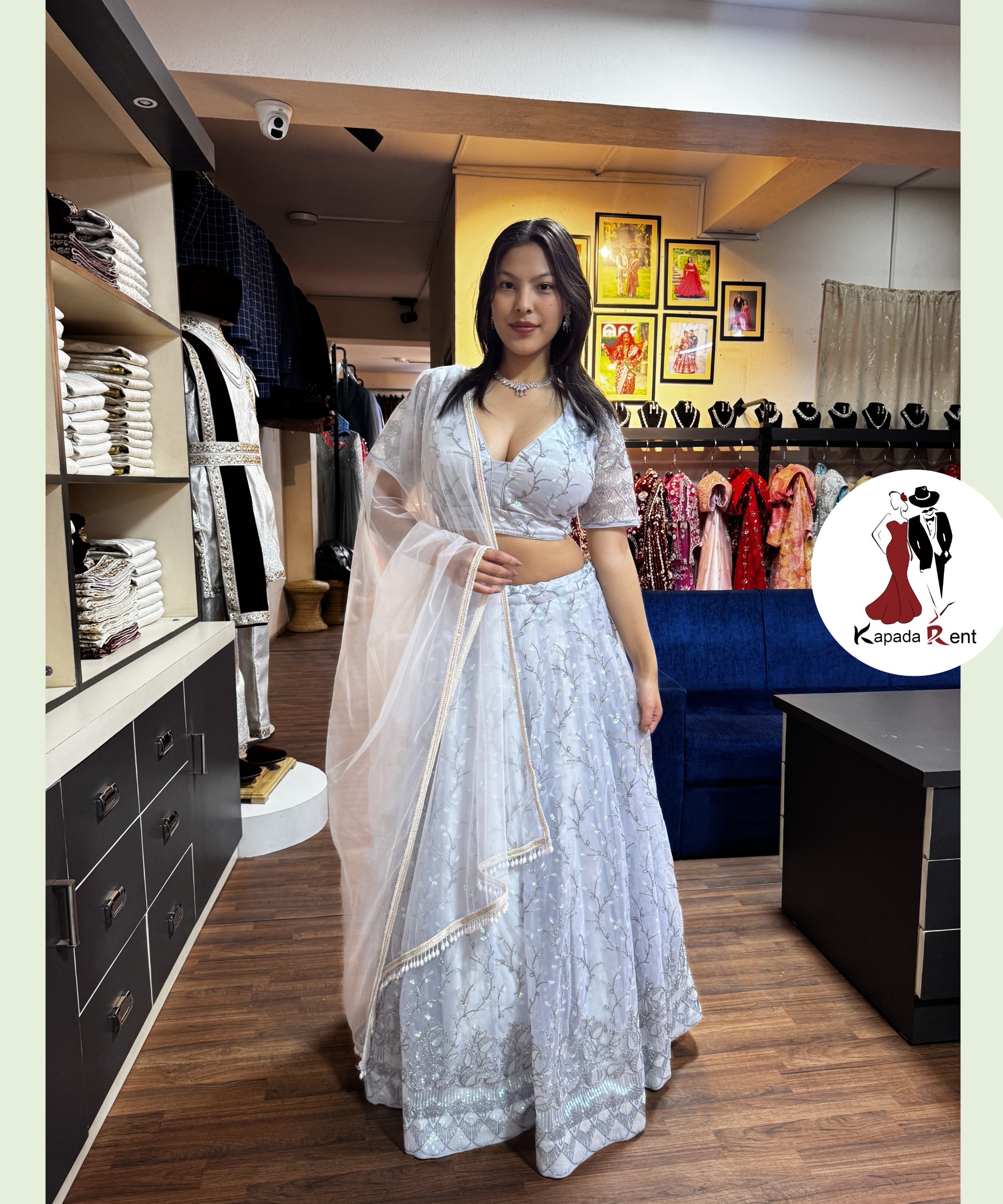 Ocean Blue Glittered Lehenga