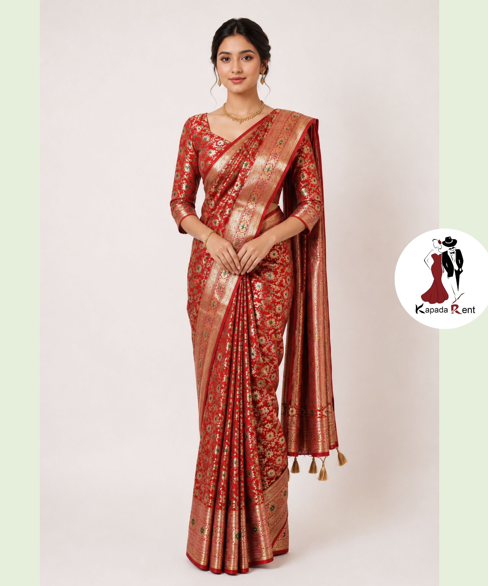 Golden Banarashi with Green Spotted Bridal Saree