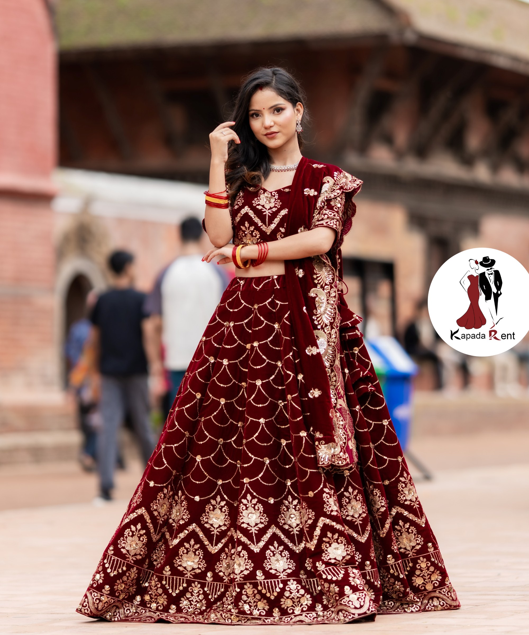 Convex Sequin pattern Bridal Velvet Lehenga