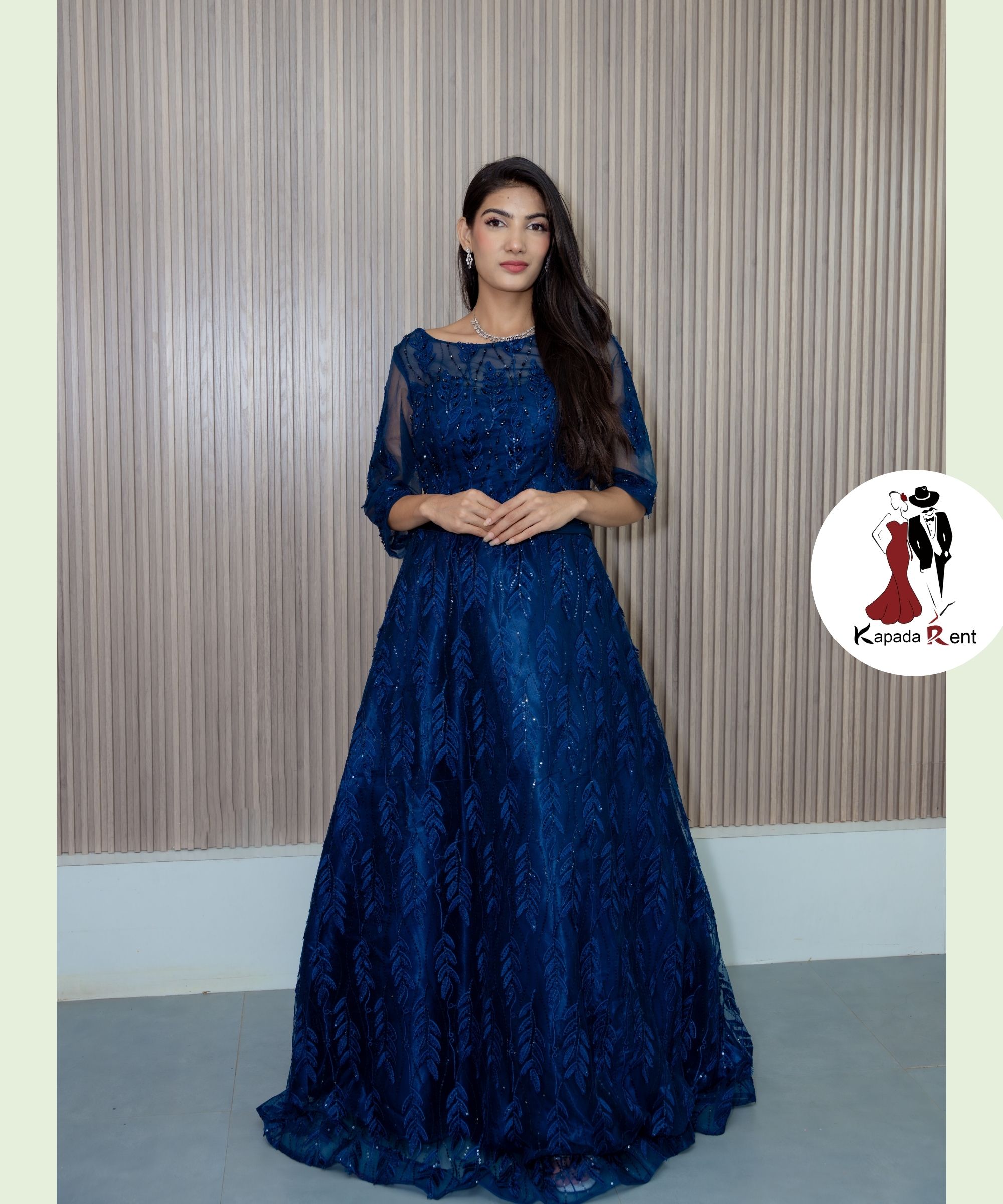 Navy Blue embroidary full gown