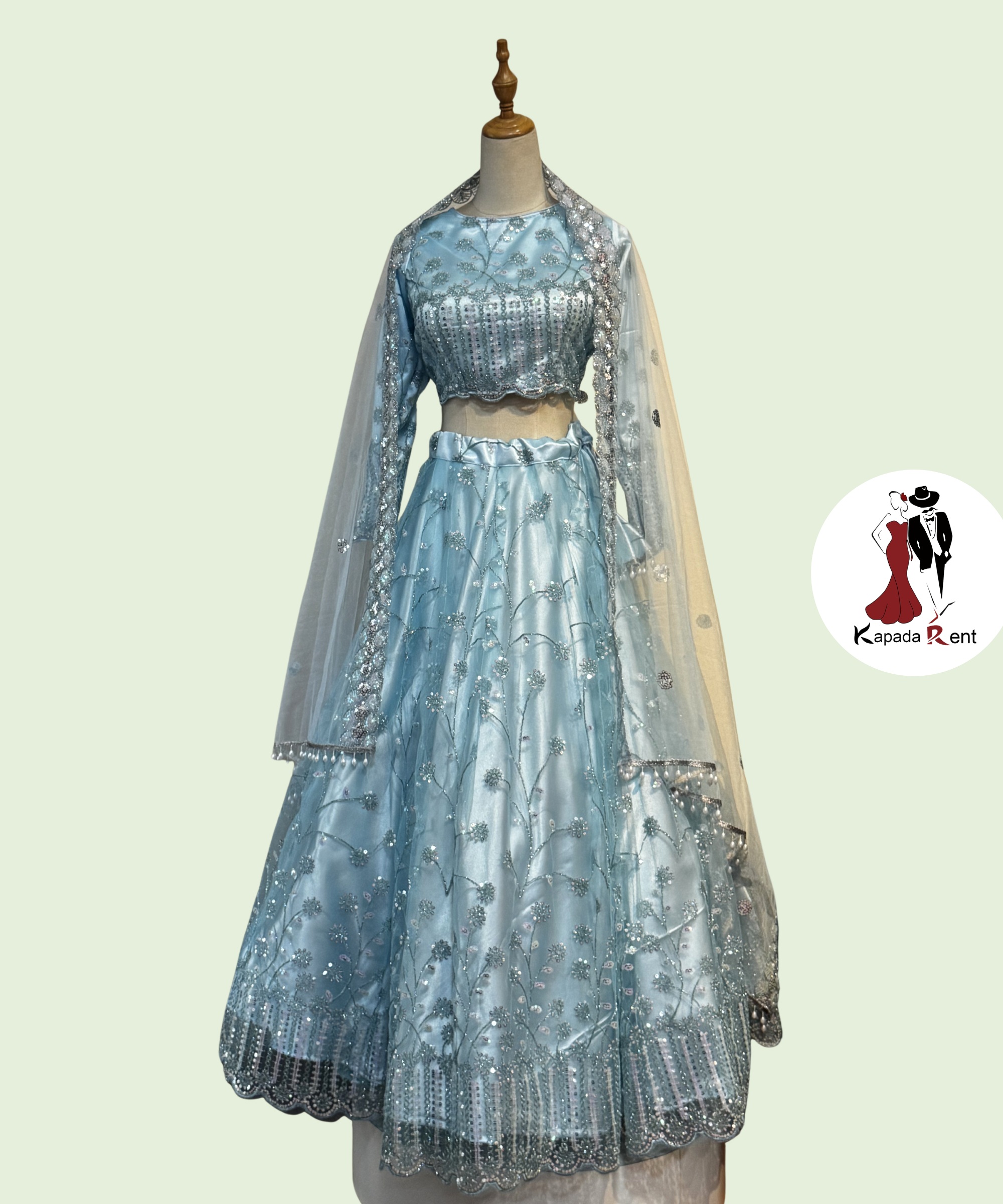 Full Neck Sky Blue Lehenga