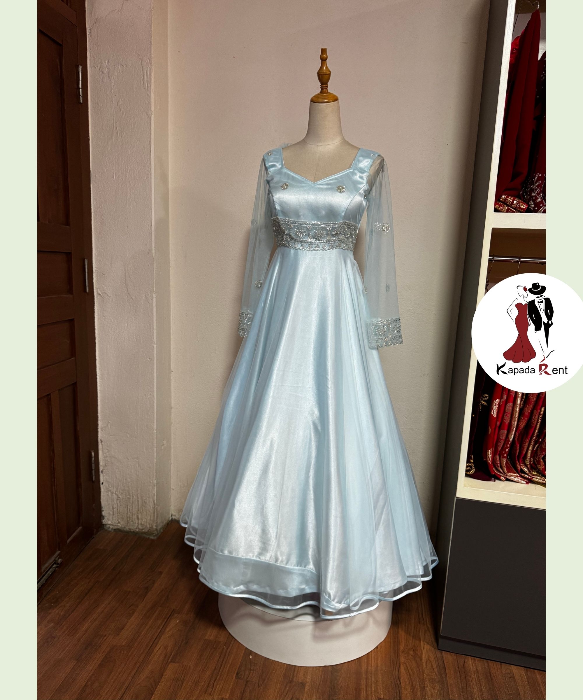 Sky Blue Belt Design Gown