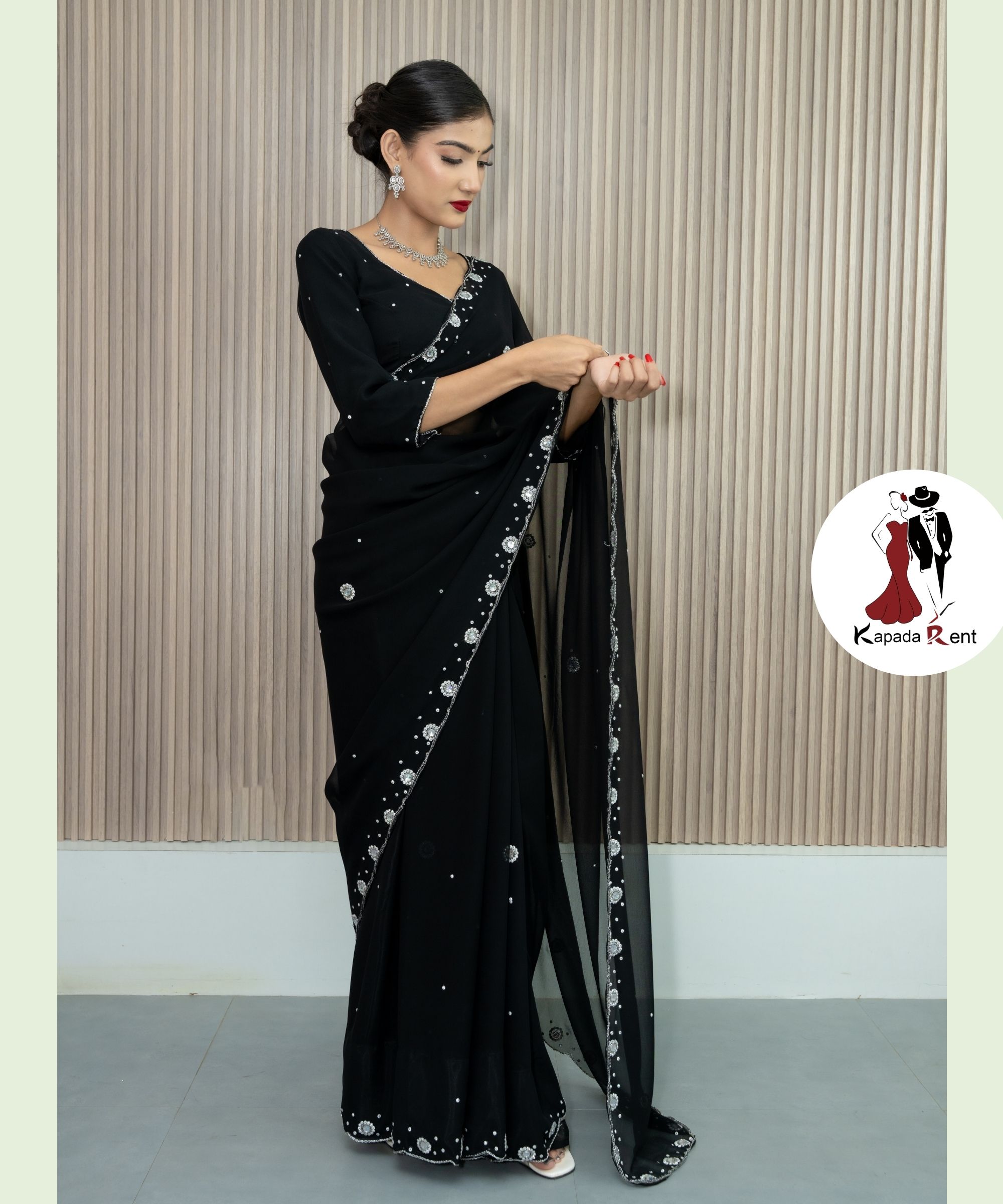 Black hand work border saree