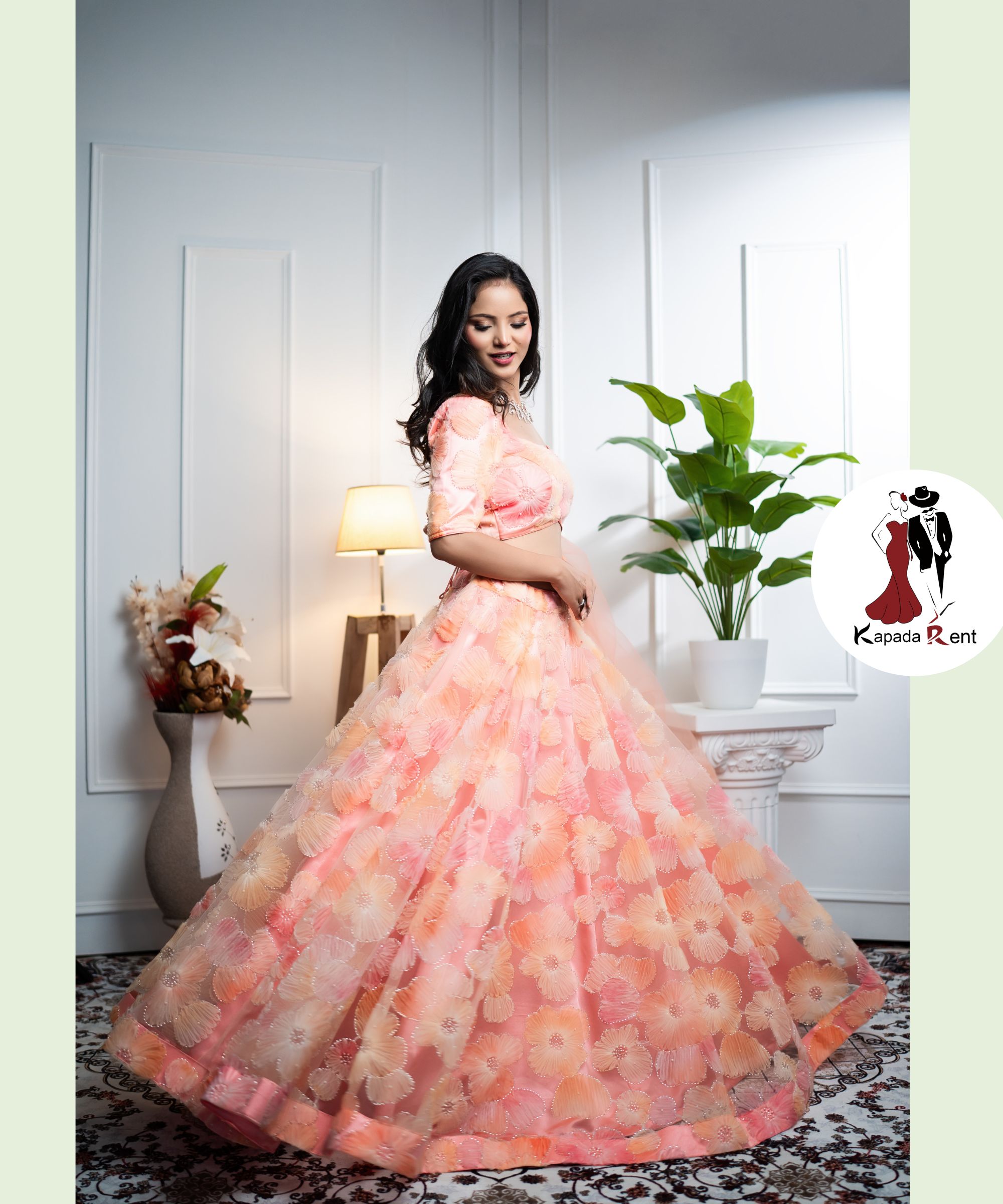 Flower Embellished Mixed colour Lehenga 