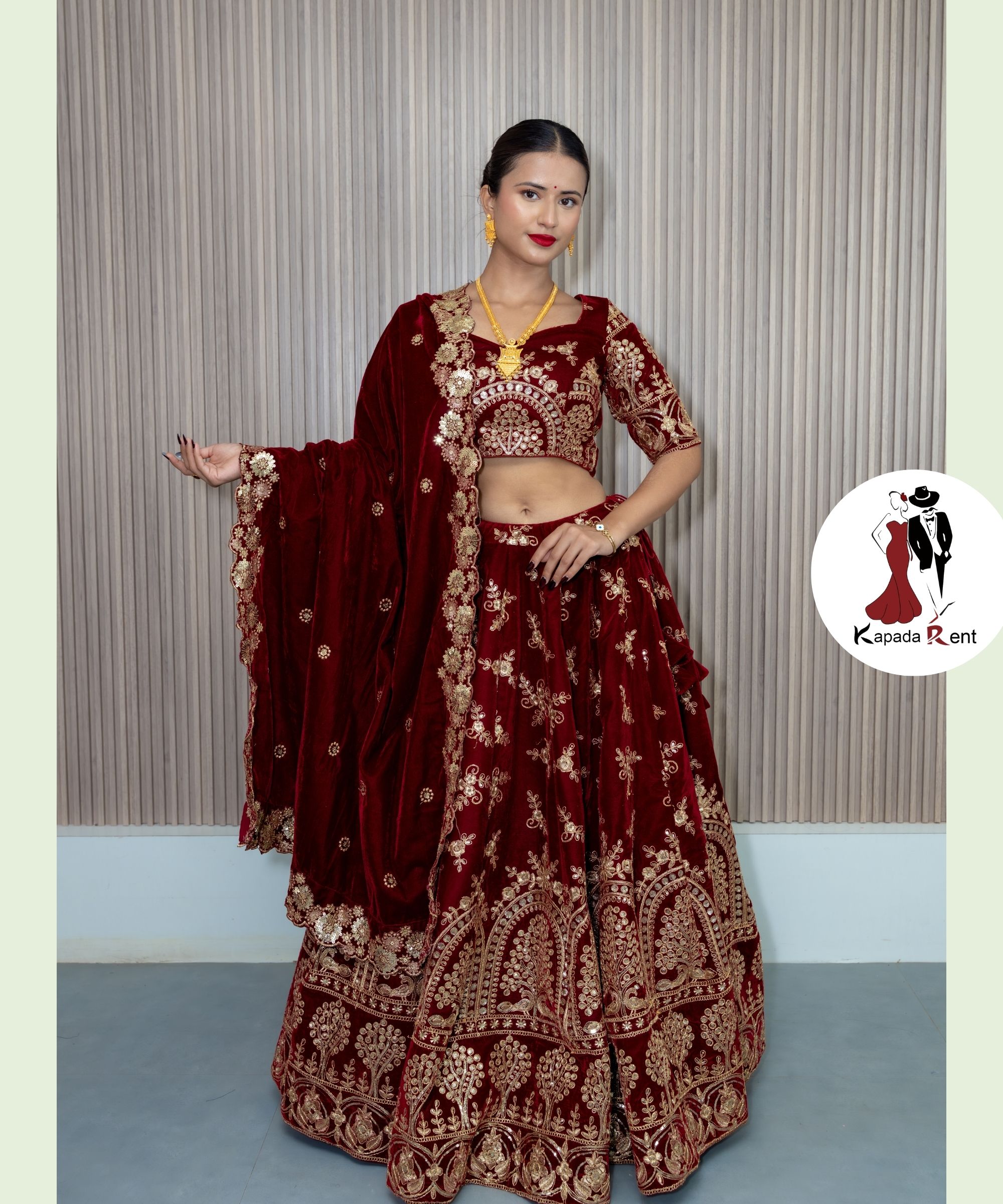 Semi Mandala Pattern Blouse Velvet Bridal Lehenga