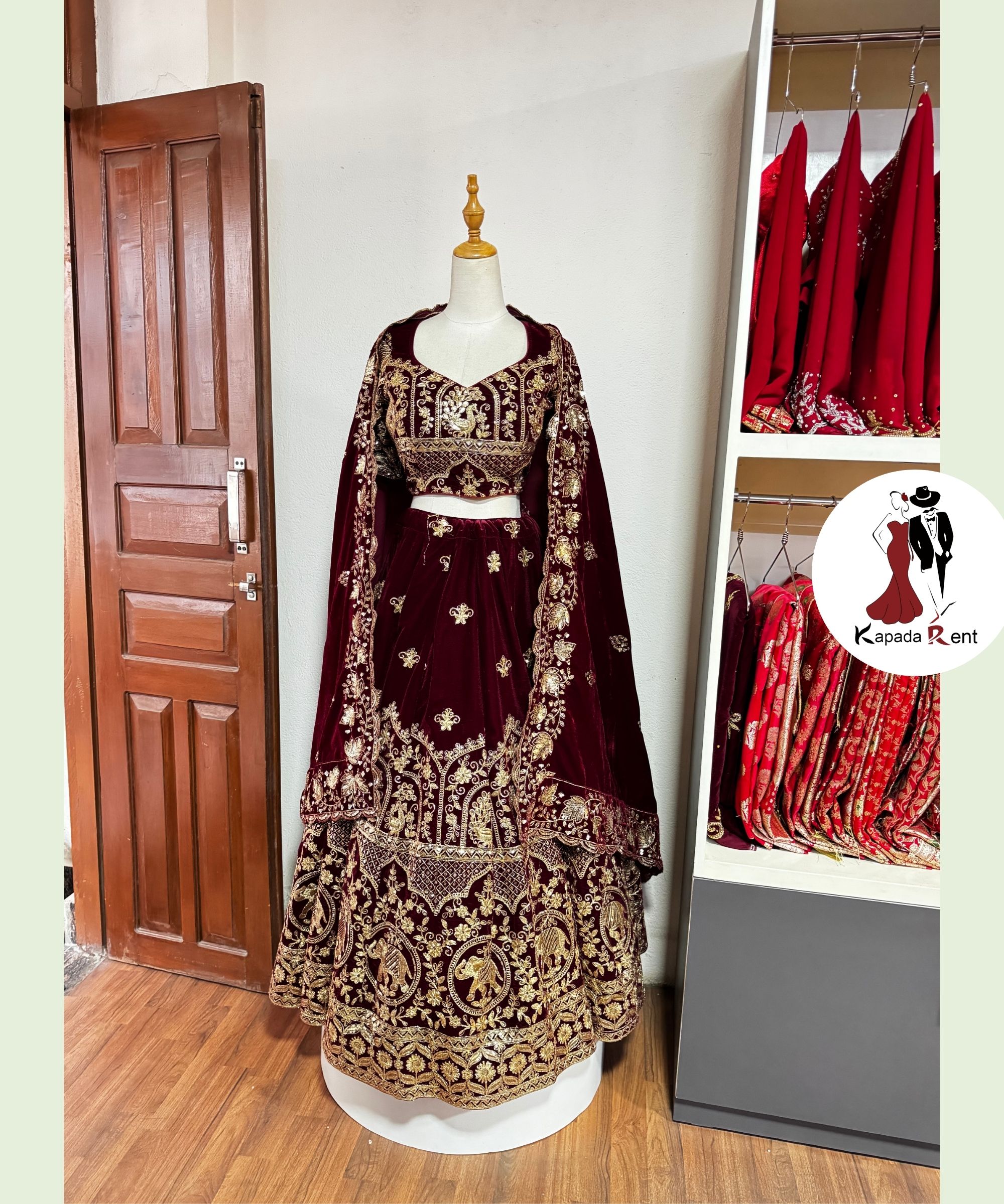 Gajaraj Golden Bridal Velvet Lehenga