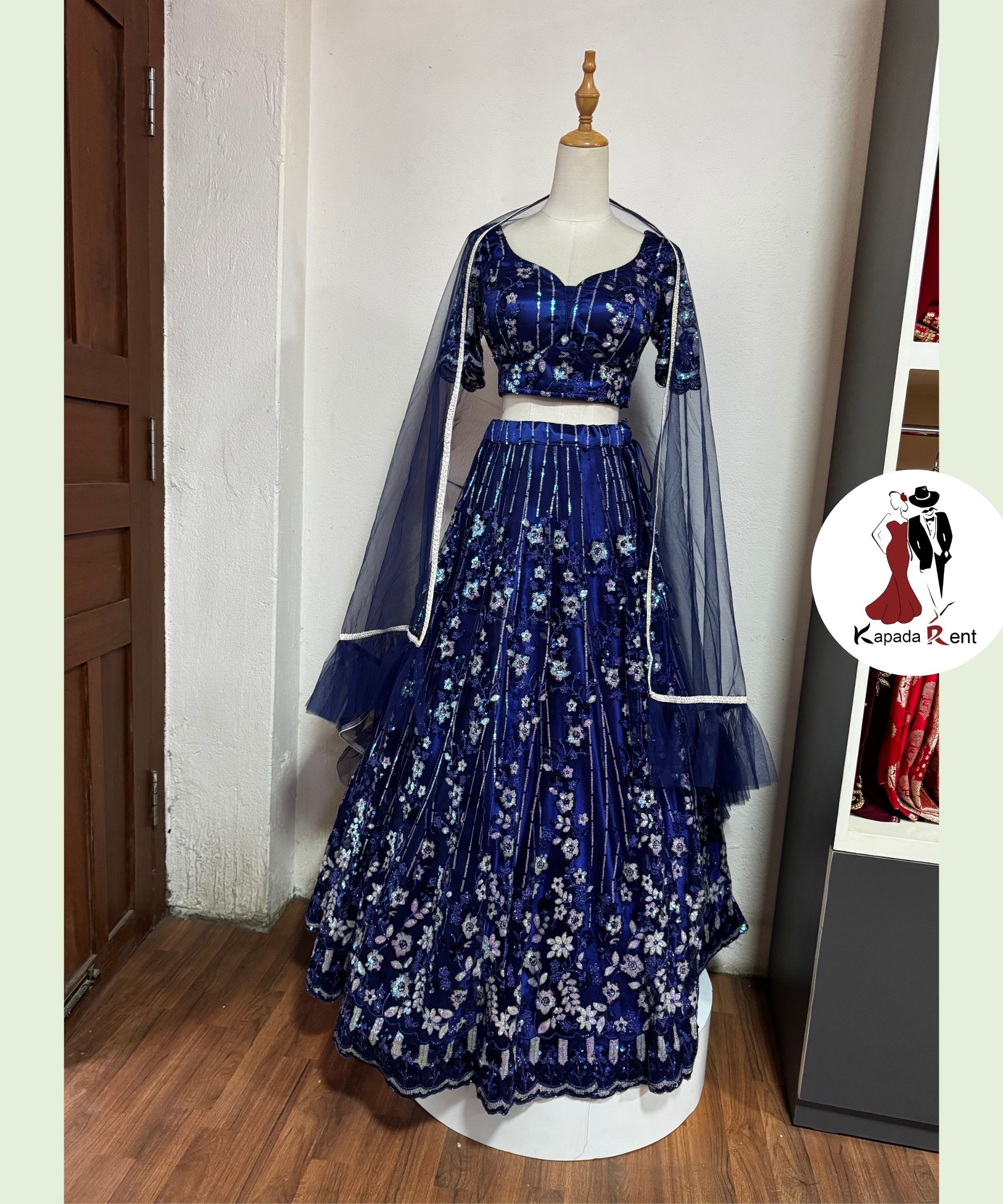 Royal Blue Floral  Lehenga
