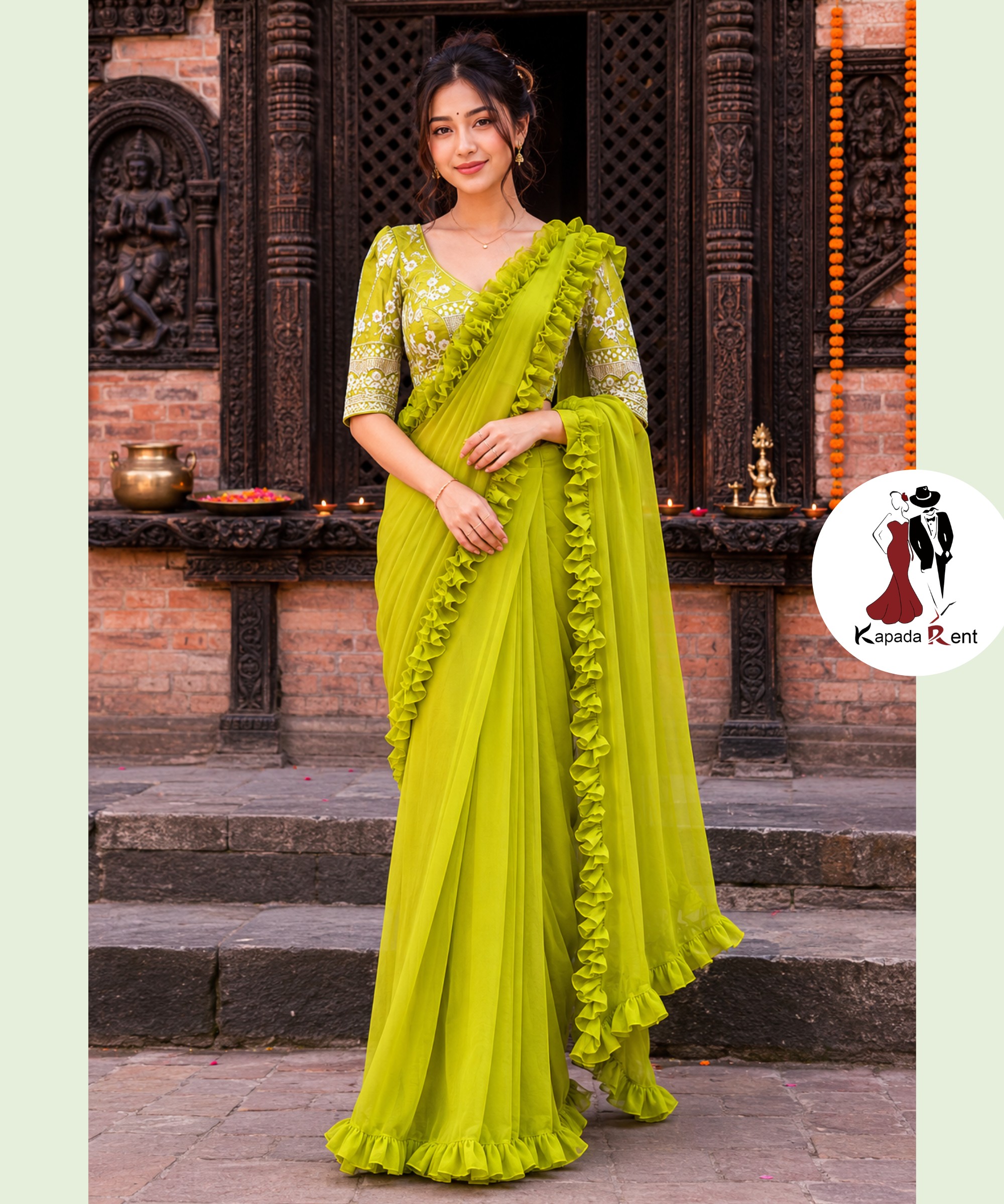 Ruffle parrot georgette saree