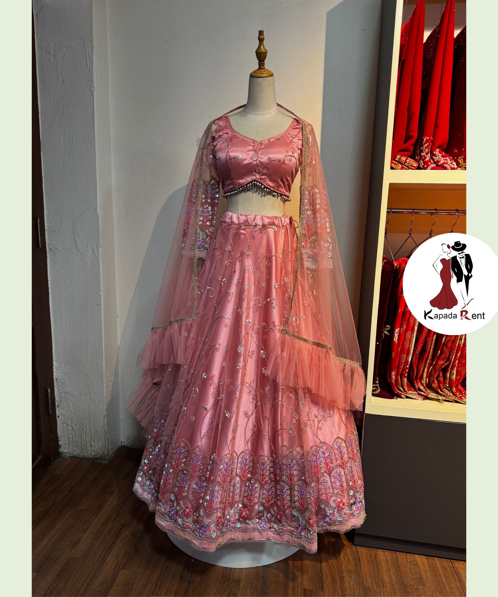 Salmon Peach Multi pattern Border Lehenga
